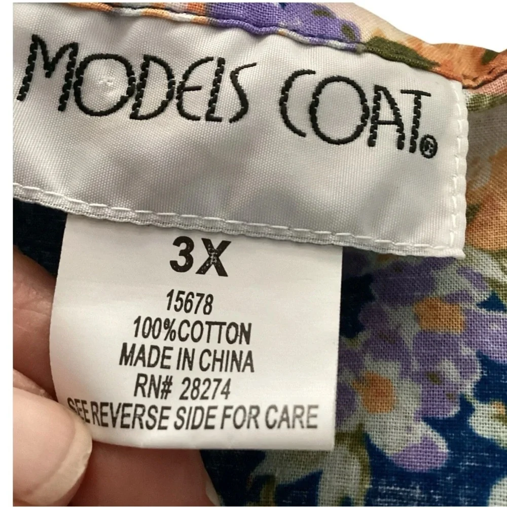 MODELS COAT House Dress Womens 3X Cotton Robe Muumuu Kaftan Pockets Pearl Snaps - Picture 9 of 10